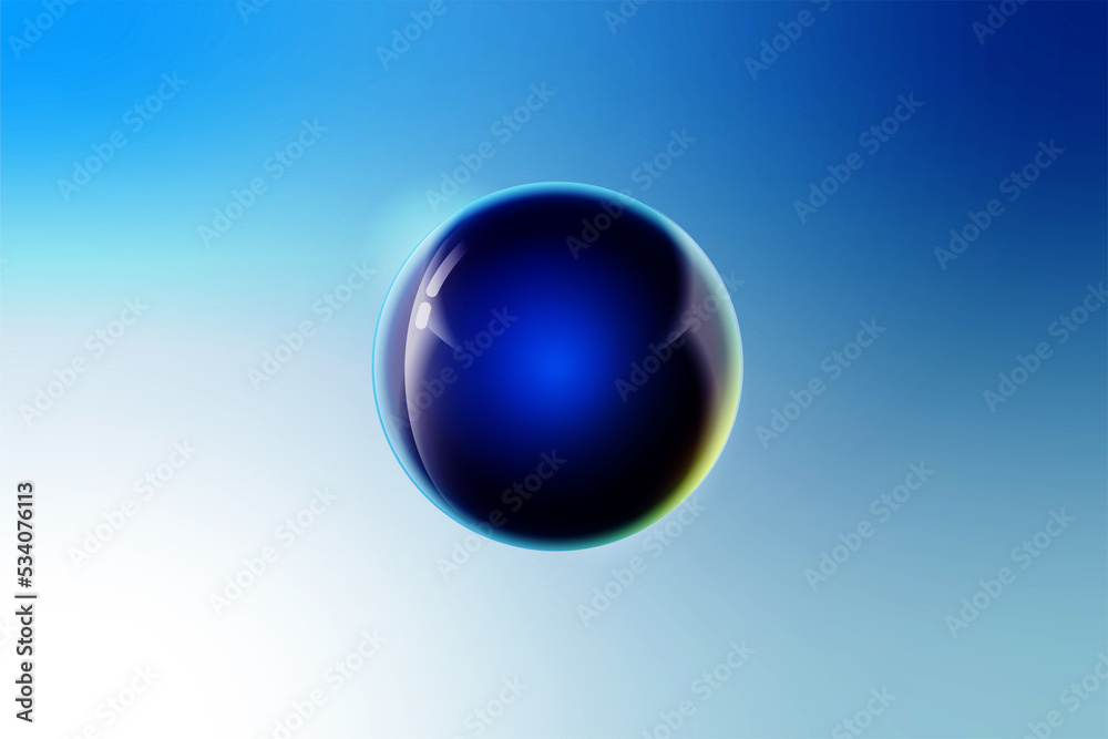 Realistic blue soap bubbles on a blurred background.
