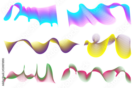 Wave of many multicolored lines. Abstract wavy stripes on white background isolated. Creative line art. Curved smooth tape
