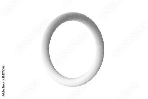 Feathered letter O. Easy editable letters. Soft and realistic feathers. White, fluffy, hairy letter O, isolated on a white background.