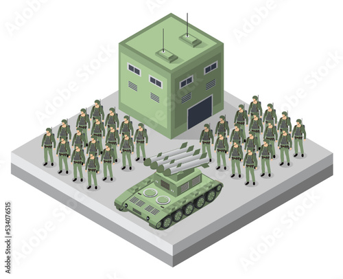 Set of army armed soldiers troop isometric armed military 3D illustration