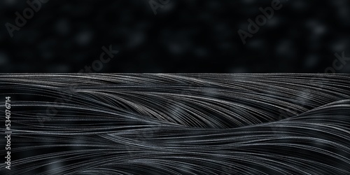 Fondo, banner de líneas formando ondas en colores blancos sobre fondo negro texturizado con destellos. Textura, recurso gráfico. Fondo abstracto con patrón geométrico de líneas blancas
