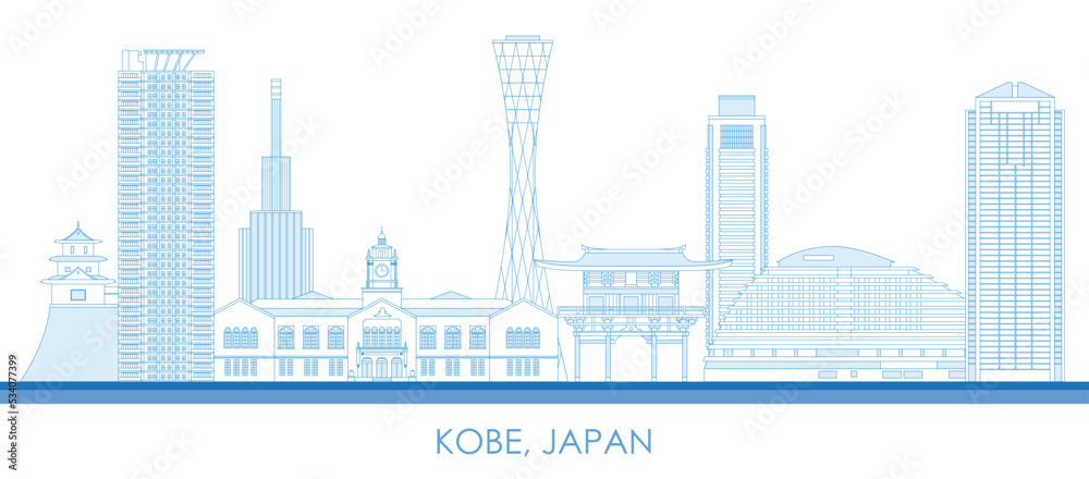 Outline Skyline panorama of city of Kobe, Japan - vector illustration