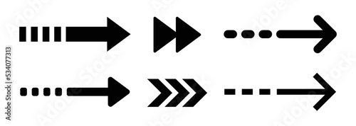 Advance arrow or forward direction icon set in black design. Vector illustration.