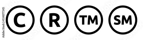 Set of registered trademark icon symbols in black design. Copyright sign. Vector illustration.