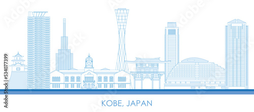 Outline Skyline panorama of city of Kobe, Japan - vector illustration