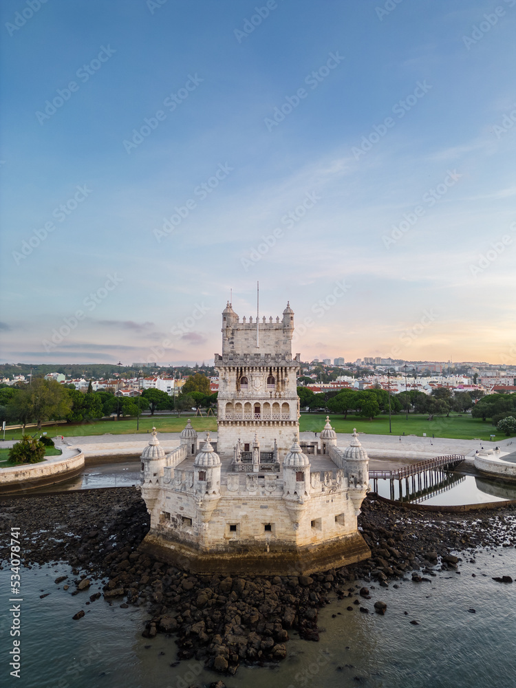 Fototapeta premium Aerial views of Torre de Belém - Rio Tejo, Lisboa - Portugal