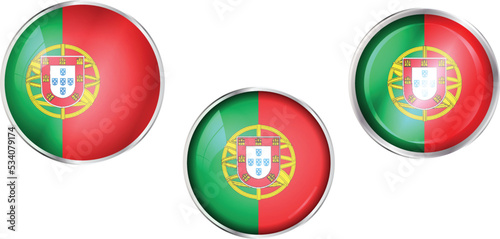 Round national flag pin of Portugal.Circular vector flag of Portugal