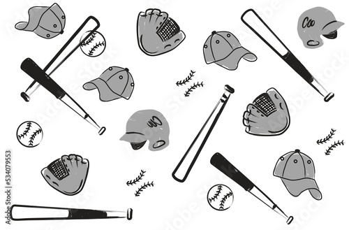 Baseball icons png illustration with transparent background. Isolated objects for signs, logos, scrapbooking and more. Baseball bat, baseball mitt, baseball cap hand drawn elements.