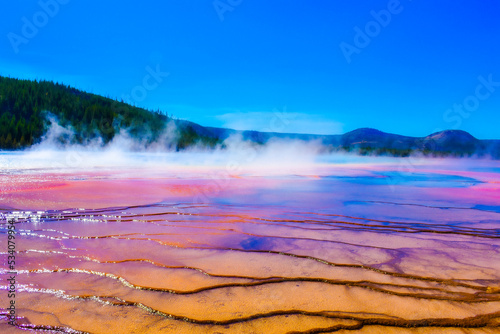 grand prismatic spring at it's best dramatic colors and beauty
