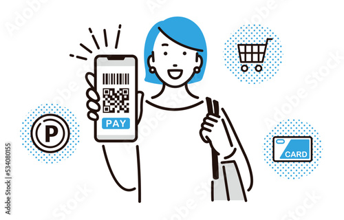 スマホでキャッシュレス決済をする女性