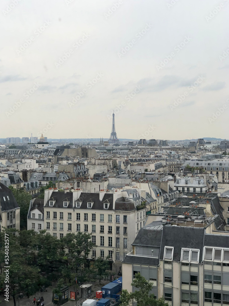 París y su Torre Eiffel visto desde una azotea en un día nublado