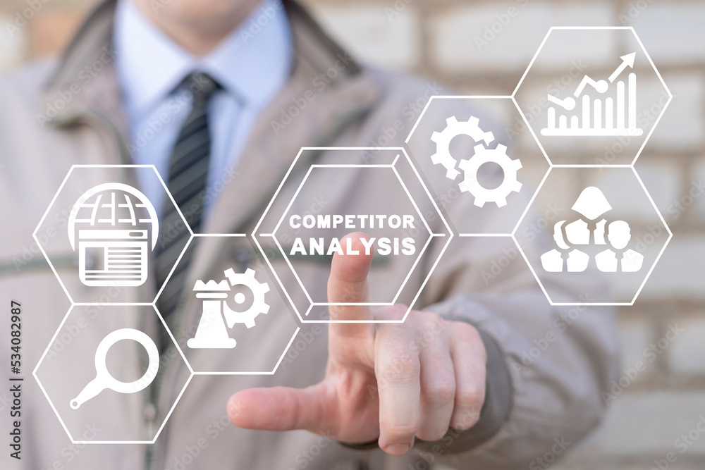 Concept of competitor analysis. Competitors and market analysis, consumers. Competitive Analysis Service. Competition on Market.