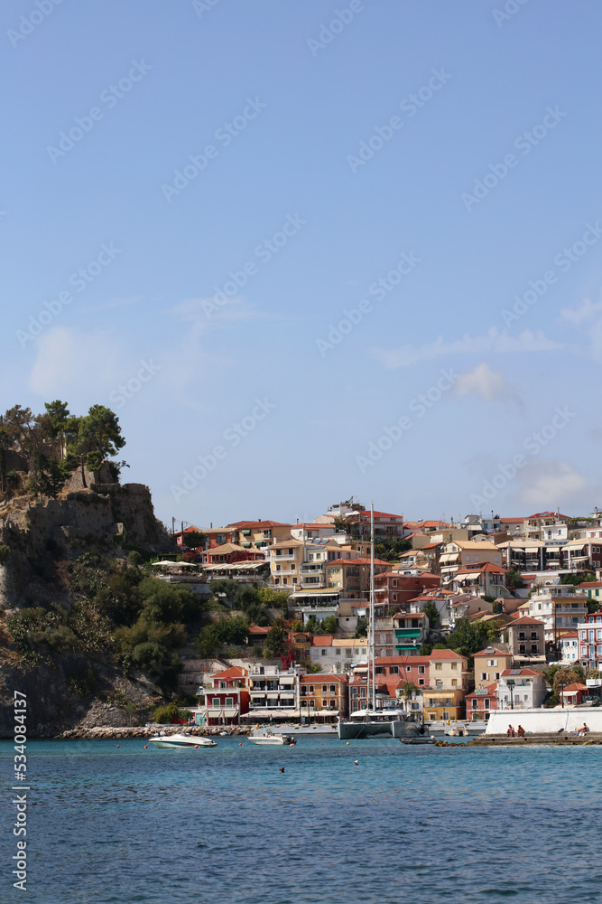 Parga city Greece beautiful old colorful building exploration traveling background high quality prints