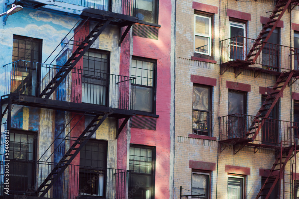 Old, Coloured Apartment Buildings in New York City
