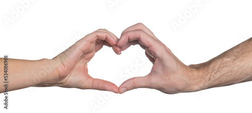 Isolated heart hand gesture between a young man and woman