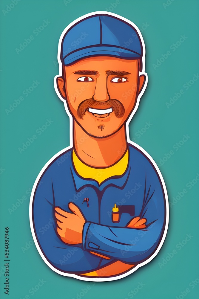 Fototapeta premium This illustration depicts mechanic at work. The illustration has a vibrant, primary color scheme that projects professionalism and modernity.