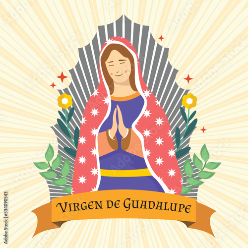 simple vector theme flat design to commemorate Virgen de Guadalupe. premium art