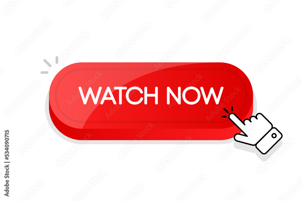 Watch Now 3d button. Mouse touched button. Vector illustration. Watch Now 3d button. Mouse touched button. Vector illustration.