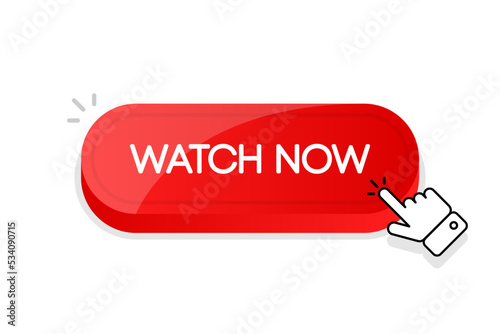 Watch Now 3d button. Mouse touched button. Vector illustration.