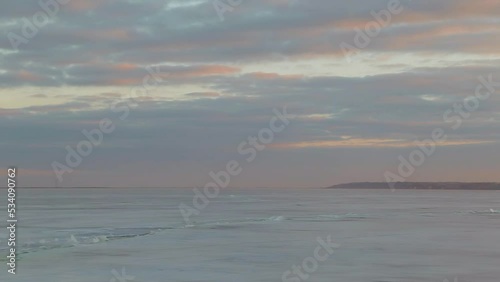 beautiful frozen sea, pier, dawn