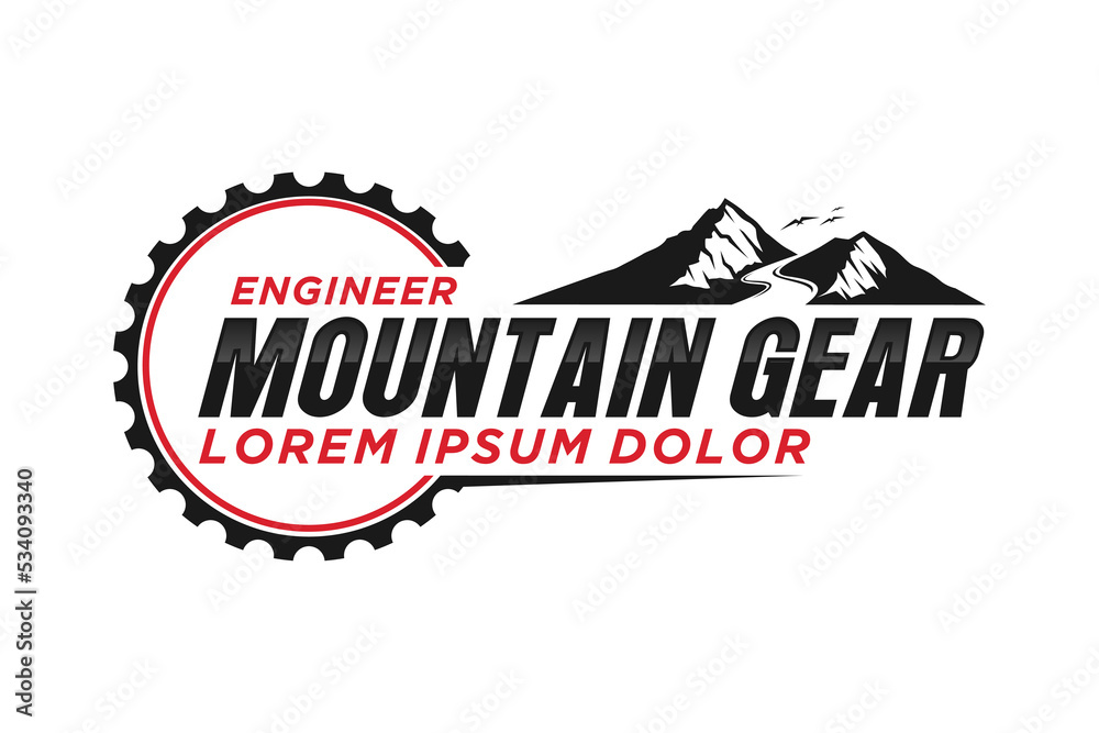 Cog gear mountain logo design emblem badge icon symbol adventure hiking outdoor