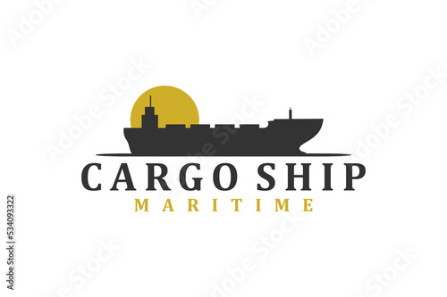 Cargo ship tanker barge logo design silhouette transportation oil carrier maritime icon symbol