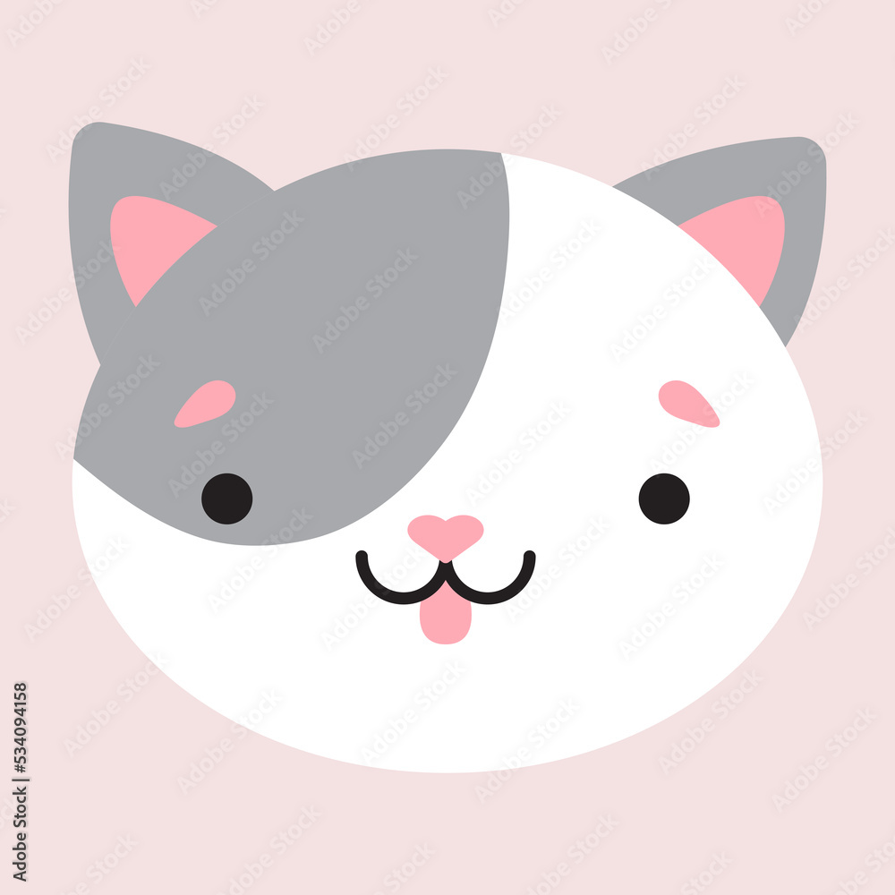 Cute simple flat illustration of a cat head. Vector illustration