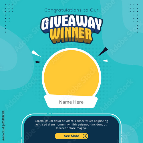 Giveaway winner banner congratulation greeting for social media post template photo