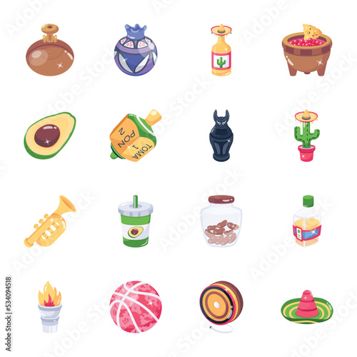Set of Mexican Culture Flat Icons

