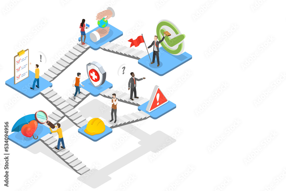 3D Isometric Flat  Concept of HSE, Health Safety Environment.