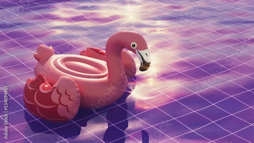 inflatable flamingo pink swimming pool animation loop