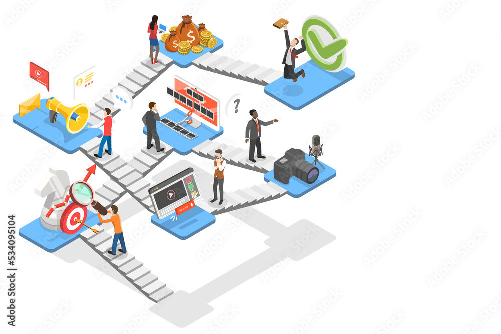 3D Isometric Conceptual Illustration of Create Own Intenet Video Channel. 3D Isometric Conceptual Illustration of Create Own Intenet Video Channel.