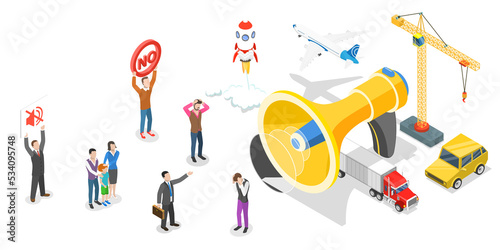 Fotografie 3D Isometric Flat  Conceptual Illustration of Noise Pollution.