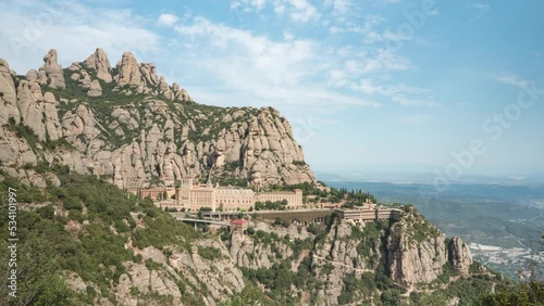 Abbey of Montserrat - Santa Maria de Montserrat Abbey On The Mountain In Catalonia, Spain. - wide timelapse photo