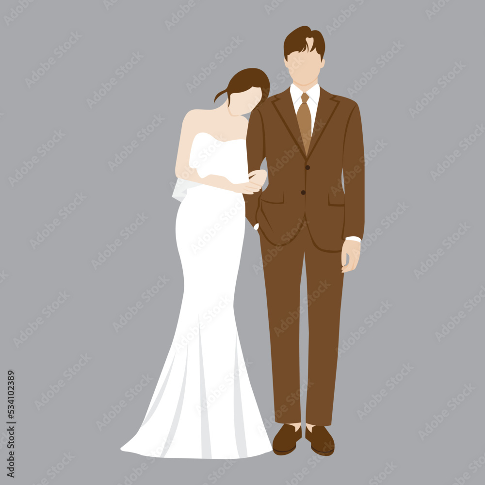 Beautiful young bride and groom couple holding hands on wedding day ...