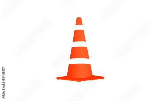 Single orange traffic warning cone or pylon on white background - under construction, maintenance or attention concept
