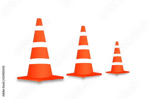 Single orange traffic warning cone or pylon on white background - under construction, maintenance or attention concept