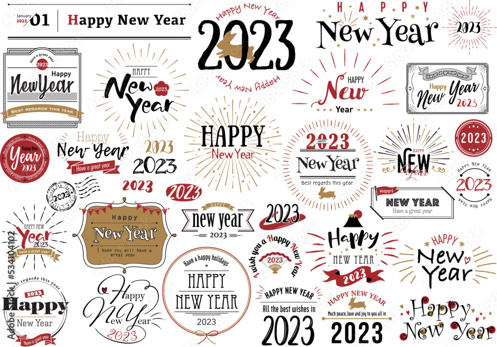 Fototapeta premium 年賀状文字デザイン 2023年 卯年