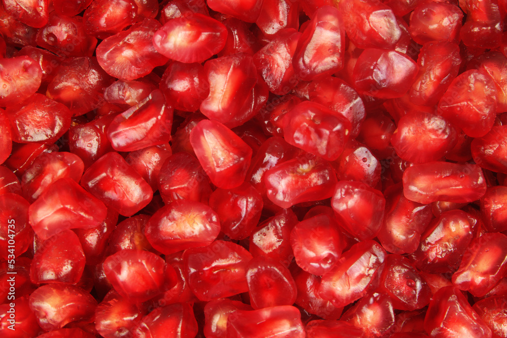 Pomegranate fruit seeds background. Pomegranate fruit seeds background.