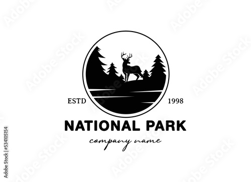 Rustic Retro Vintage Woodland, Evergreen, Pines, Spruce, Cedar trees logo design