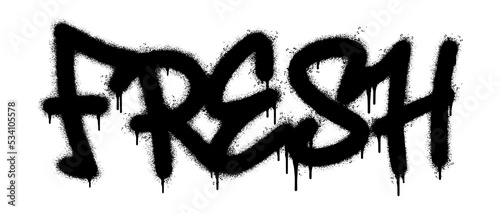 Spray Painted Graffiti Fresh Word Sprayed isolated with a white background. graffiti font Fresh with over spray in black over white. Vector illustration.