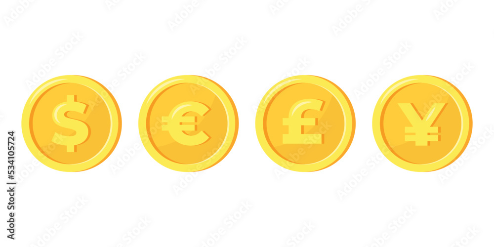 Coins icons set dollar, euro, pound and yuan isolated on white background. Vector illustration Coins icons set dollar, euro, pound and yuan isolated on white background. Vector illustration