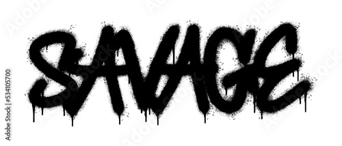 Spray Painted Graffiti Savage Word Sprayed isolated with a white background. graffiti font Savage with over spray in black over white. Vector illustration.