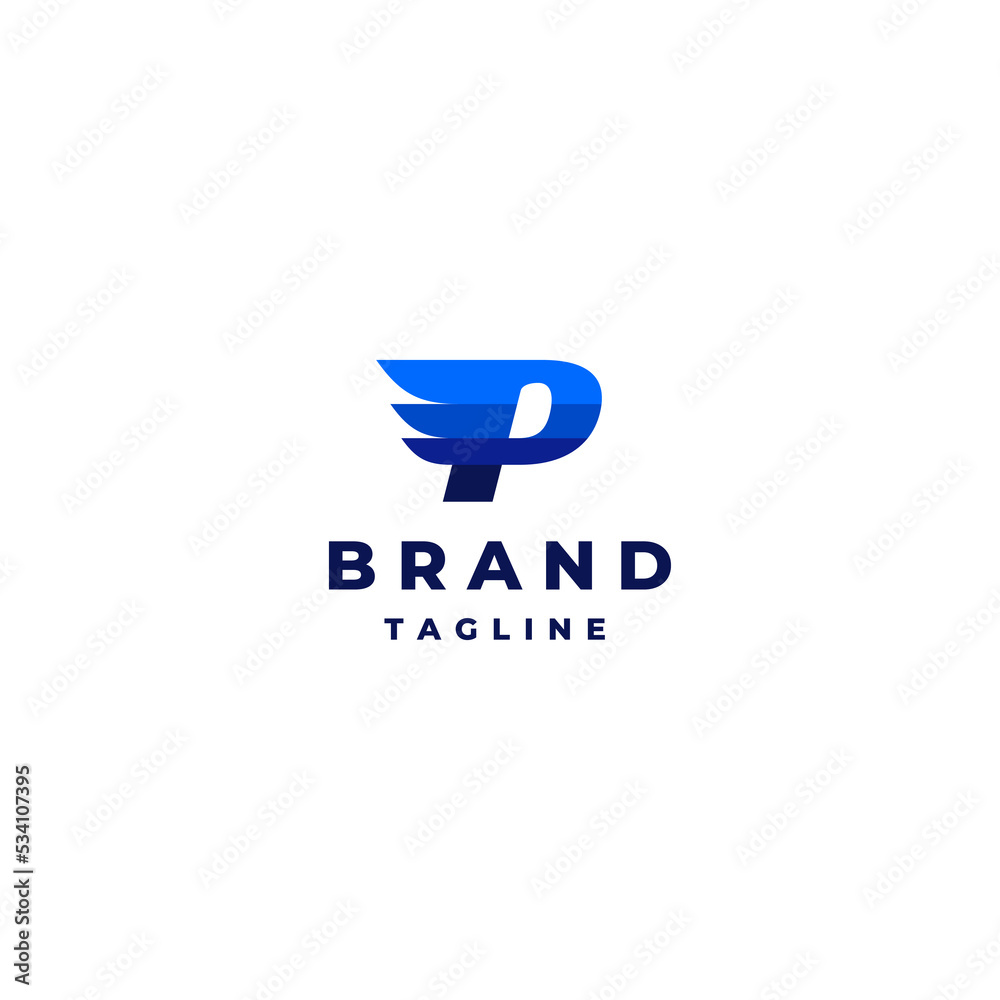 Letter P with Wing Logo Design. Letter P with wings on blue color theme. Letter P with Wing Logo Design. Letter P with wings on blue color theme.