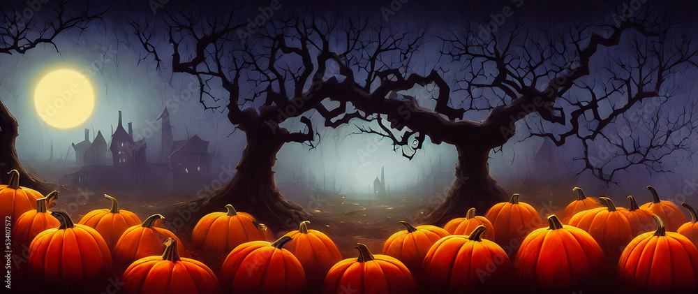 Artistic painting concept of Halloween background, Natural color, digital art style, illustration painting. Creative Design, Tender and dreamy design.