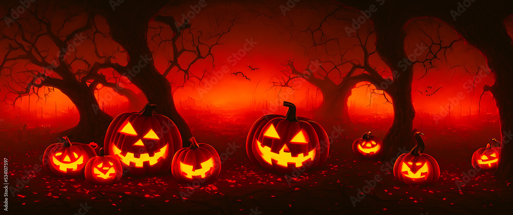 Fototapeta premium Artistic painting concept of Halloween background, Natural color, digital art style, illustration painting. Creative Design, Tender and dreamy design.