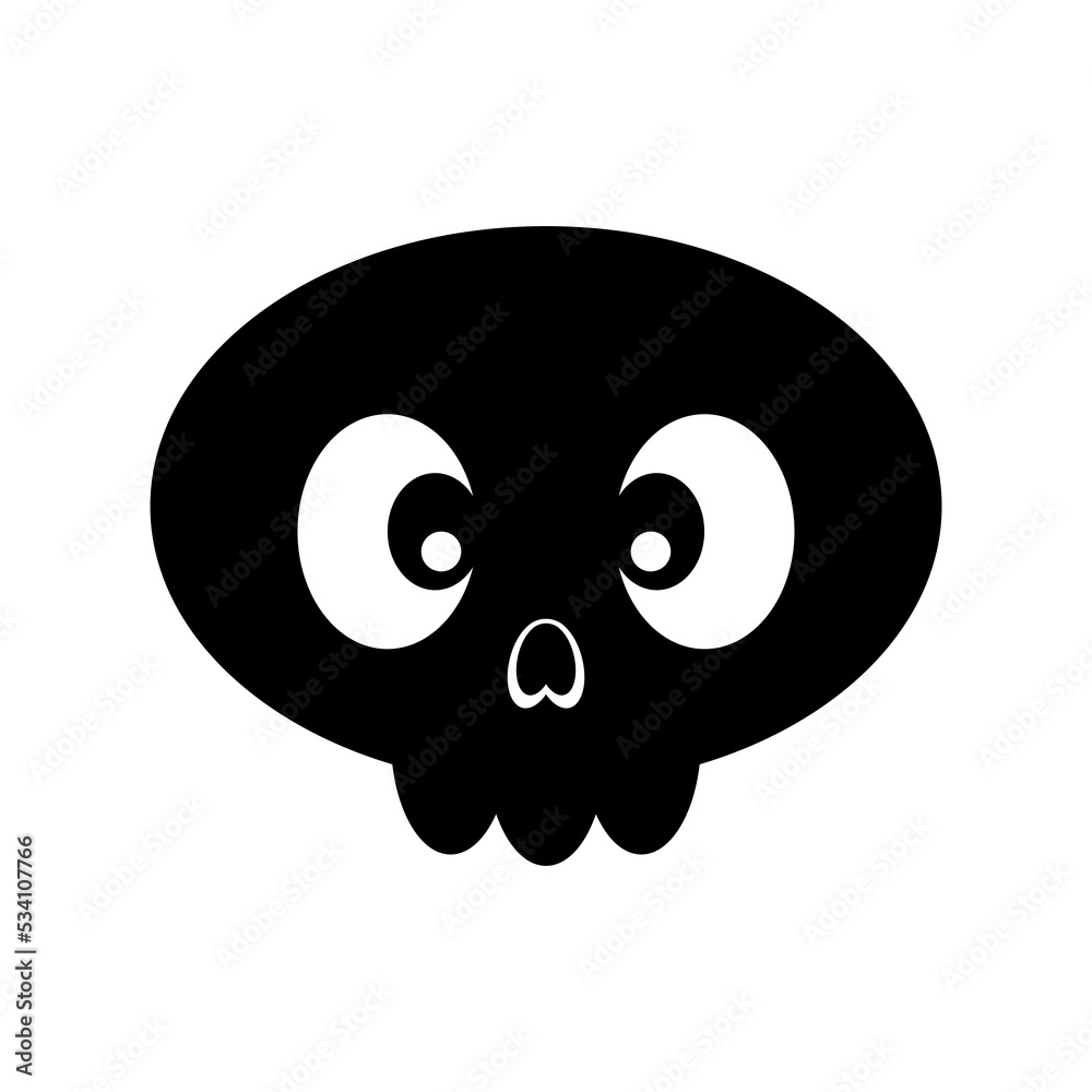 Black cartoon skull icon. Comic style illustration. Horror or Halloween  illustration isolated on white background. Vector EPS 10