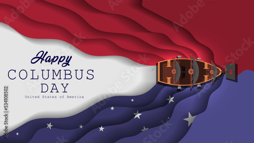 Happy Columbus Day is a national holiday in countries of the Americas.  Water waves USA flag concept. Greeting card and template design vector illustration. 