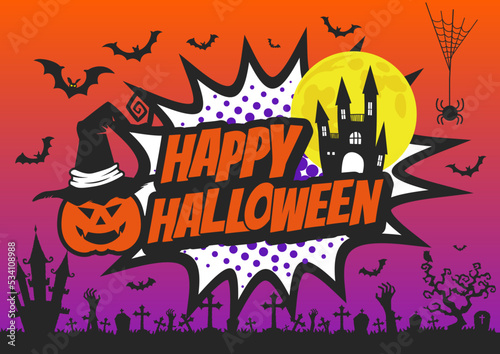 Pop art style, Comic book concept HALLOWEEN speech bubble.	