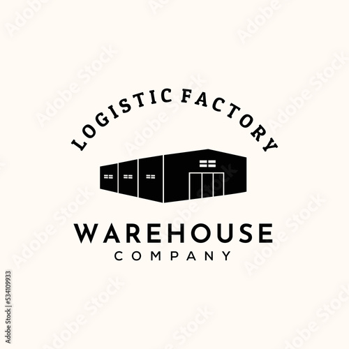 warehouse vintage logo vector minimalist illustration design, warehouse of logistic factory logo design